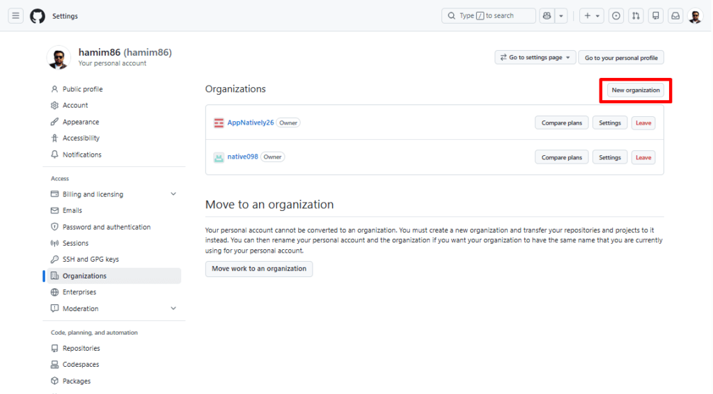 How to create GitHub organization