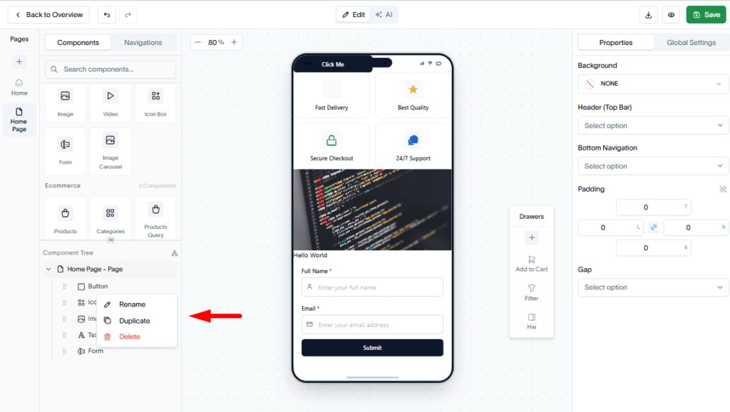 Customize app components