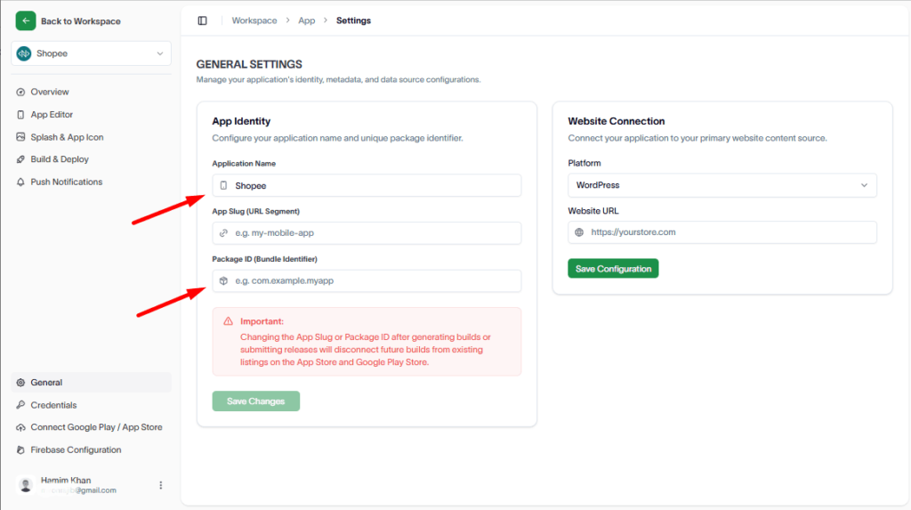 How to configure app name & unique identifier